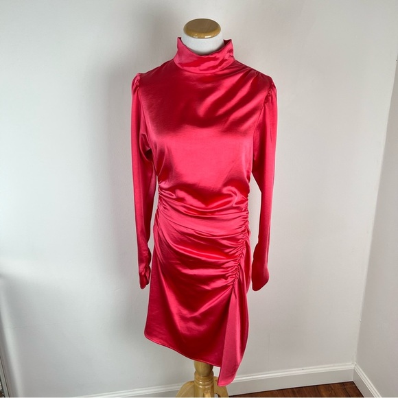 NWT A.L.C. Joss Ruched Dress Pink Size 6 Long Sleeve Mockneck High Neck - Picture 5 of 12